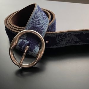 Lucky Brand Blue Leather Floral embroidered belt